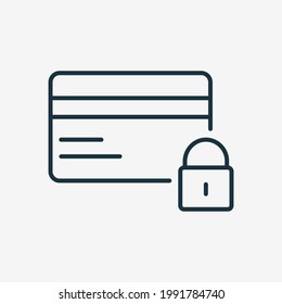 Secure Credit Card Line Icon. Financial Protection Guarantees of Money. Locked Bank Card Linear Icon. Protection against Online and Cyber Crime. Editable stroke. Vector illustration.