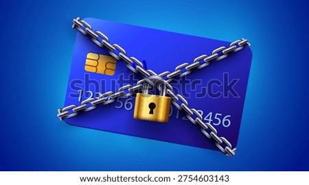 Secure Credit Card with Padlock and Chain, symbolizing financial protection, privacy, and fraud prevention. Vector illustration.