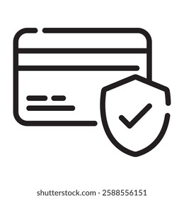Secure credit card payment icon, financial transaction protection symbol, online banking and digital security, vector illustration isolated on white background.