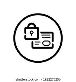 Secure credit card payment. Security padlock. Commerce outline icon in a circle. Vector illustration