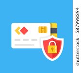 Secure credit card transaction. Secure payment, payment protection concepts. Credit card and shield with lock. Flat design graphic elements. Vector illustration