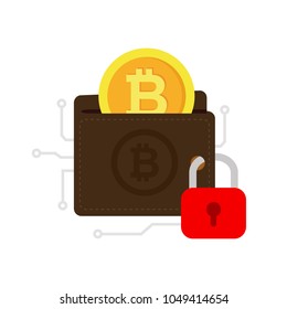 Secure cryptocurrency. Bitcoin digital security illustration isolated on white backgroun. Blockchain technology.