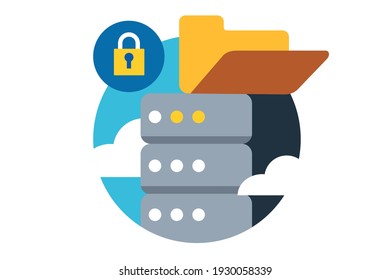 Secure data center system vector illustration. Web connection lock, cyber security flat style. Cloud computer connection. Information, protection concept. Isolated on white background