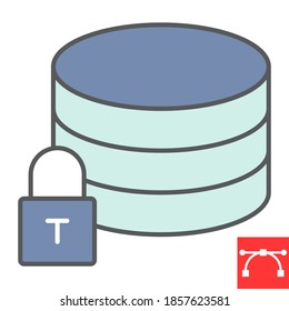 Icono de línea de color de datos segura, seguridad e informática, gráficos vectoriales de signo de base de datos, icono de contorno relleno de trazo editable, eps 10