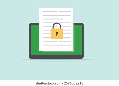 Secure data, confidential Document,s online access locked on laptop computer vector illustration design background