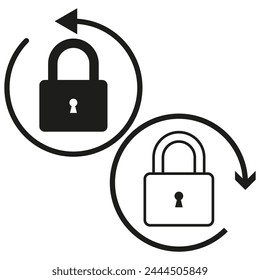 Secure data cycle concept. Padlock with circular arrows. Data protection and encryption. Security system symbol. Vector illustration. EPS 10.