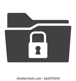 Secure data folder solid icon, security and padlock, vector graphics, a glyph pattern on a white background, eps 10.