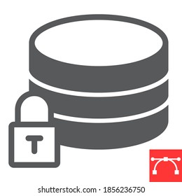 Icono de glifo de datos seguro, seguridad e informática, gráficos vectoriales de signo de base de datos, icono sólido de trazo editable, eps 10