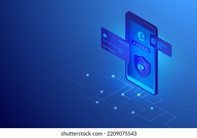 Secure data management and protect data from hacker attacks on credit card and mobile phone vector illustration. PDPA and cyber security concept