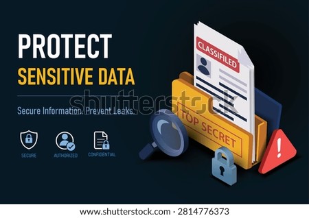 Secure Data Protection Concept with Classified Documents and Security Icons on Dark Background