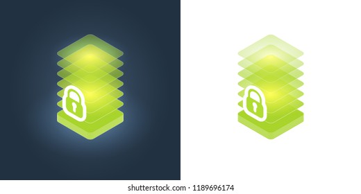 secure data storage concept, smartphone and storage blocks