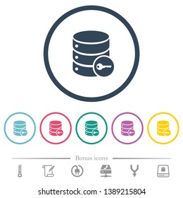 Secure database flat color icons in round outlines. 6 bonus icons included.