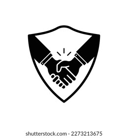 secure deal with handshake and shield. flat simple style trend modern shakehand logotype graphic design element isolated on white background. concept of privacy gesture or easy communication