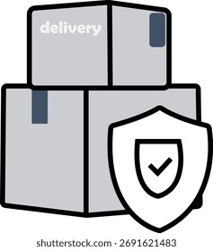 Entrega segura de paquetes con un icono de escudo, que representa seguridad y protección