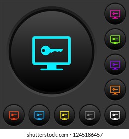 Secure desktop dark push buttons with vivid color icons on dark grey background