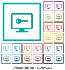 Secure desktop flat color icons with quadrant frames on white background