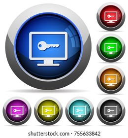 Secure desktop icons in round glossy buttons with steel frames