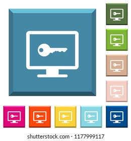 Secure desktop white icons on edged square buttons in various trendy colors