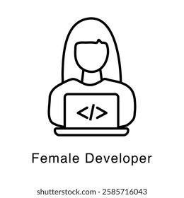 Secure Developer Icon – Female Coder with Secure Access
