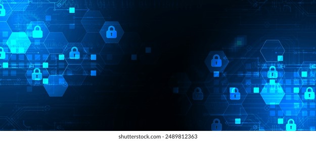 Fondo digital seguro. Virtual confidencial, protección de programación. Vector dibujado a mano.