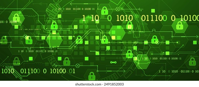 Fondo digital seguro. Virtual confidencial, protección de programación. Vector dibujado a mano.