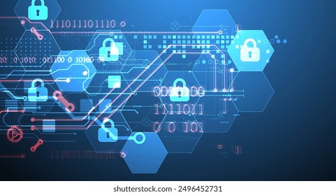 Fondo digital seguro. Virtual confidencial, protección de programación. Vector dibujado a mano.