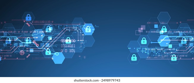 Fondo digital seguro. Virtual confidencial, protección de programación. Vector dibujado a mano.