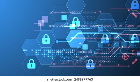 Fondo digital seguro. Virtual confidencial, protección de programación. Vector dibujado a mano.
