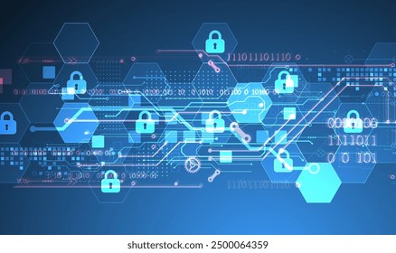 Fondo digital seguro. Virtual confidencial, protección de programación. Vector dibujado a mano.