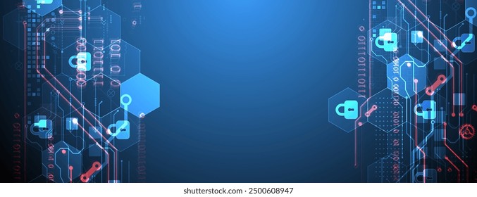 Fondo digital seguro. Virtual confidencial, protección de programación. Vector dibujado a mano.