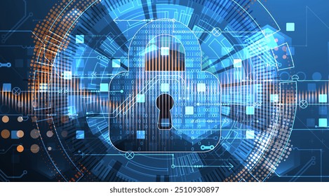 Fundo digital seguro. Confidencial virtual, proteção de programação. Vetor desenhado à mão.
