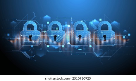 Secure digital background. Virtual confidential, programming protection. Hand drawn vector.