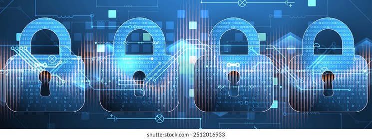 Fondo digital seguro. Virtual confidencial, protección de programación. Vector dibujado a mano.