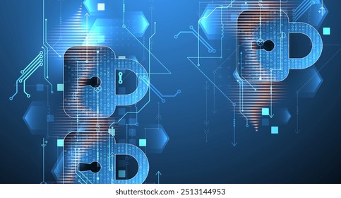 Fundo digital seguro. Confidencial virtual, proteção de programação. Vetor desenhado à mão.