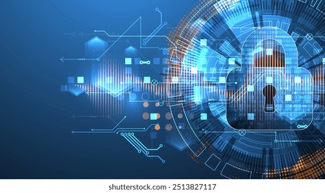 Fondo digital seguro. Virtual confidencial, protección de programación. Vector dibujado a mano.