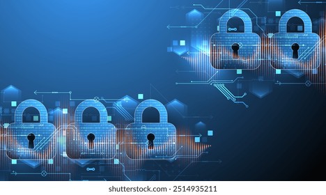 Sicherer digitaler Hintergrund. Vertraulich, Programmierschutz. Handgezeichneter Vektor.
