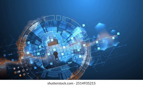 Fondo digital seguro. Virtual confidencial, protección de programación. Vector dibujado a mano.