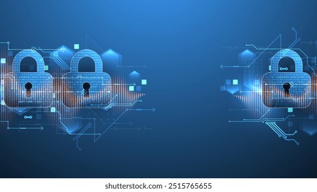 Fundo digital seguro. Confidencial virtual, proteção de programação. Vetor desenhado à mão.