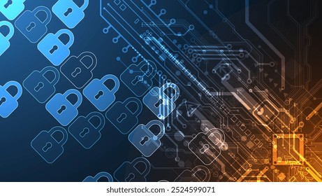 Fundo digital seguro. Confidencial virtual, proteção de programação. Vetor desenhado à mão.