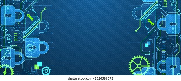 Secure digital background. Virtual confidential, programming protection. Hand drawn vector.