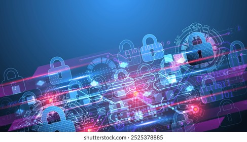 Fundo digital seguro. Confidencial virtual, proteção de programação. Vetor desenhado à mão.