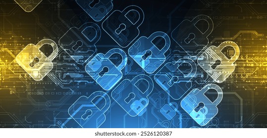 Secure digital background. Virtual confidential, programming protection. Hand drawn vector.