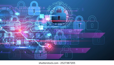 Secure digital background. Virtual confidential, programming protection. Hand drawn vector.