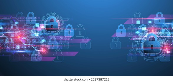 Fondo digital seguro. Virtual confidencial, protección de programación. Vector dibujado a mano.