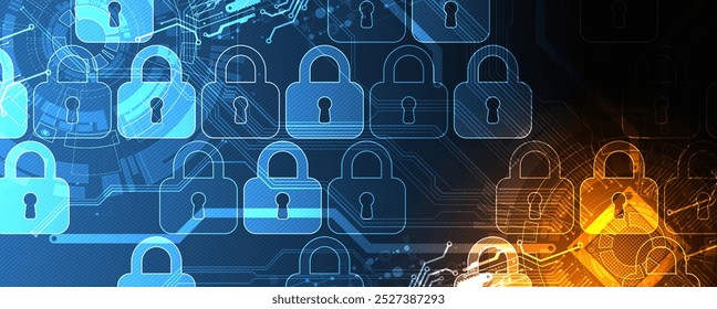 Fondo digital seguro. Virtual confidencial, protección de programación. Vector dibujado a mano.