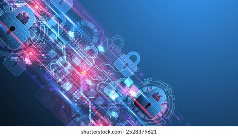 Secure digital background. Virtual confidential, programming protection. Hand drawn vector.