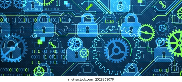 Secure digital background. Virtual confidential, programming protection. Hand drawn vector.