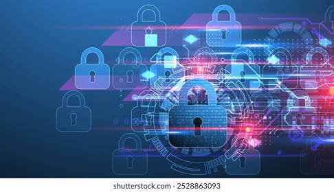 Fondo digital seguro. Virtual confidencial, protección de programación. Vector dibujado a mano.