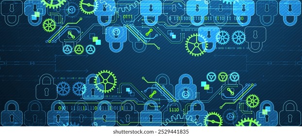 Fundo digital seguro. Confidencial virtual, proteção de programação. Vetor desenhado à mão.