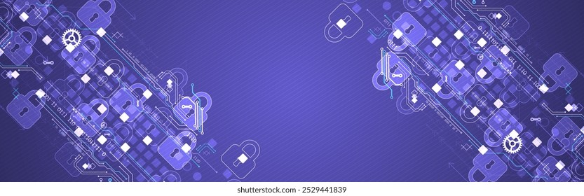 Fundo digital seguro. Confidencial virtual, proteção de programação. Vetor desenhado à mão.